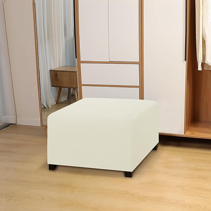 Easy-Going 100% Dual Waterproof Stretch Ottoman Cover 30x30x15inch Square Folding Storage Stool Furniture Protector Soft Slipcover for Living Room Ivory