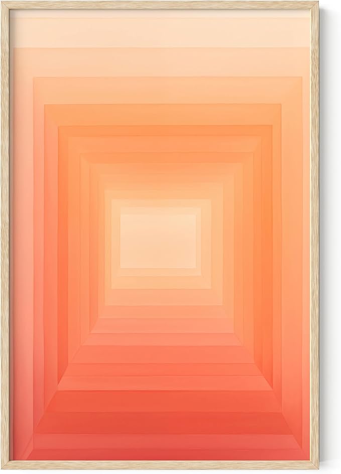 HAUS AND HUES Colorful Abstract Wall Art - Minimalist Retro Picture for Living Room Decor, Red and Pink Modern Wall Art Painting (Pink Geometric 2, Beige Frame, 24x36)