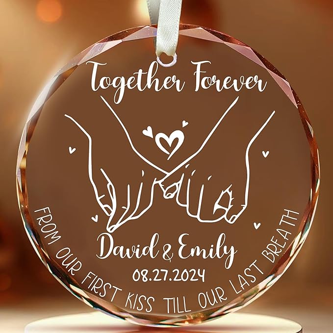 2025 Together Forever Ornament – Personalized Pinky Promise Wedding Gift for Couple – Unique Keepsake for Him Her – Custom Names & Date – Engraved Glass Ornament