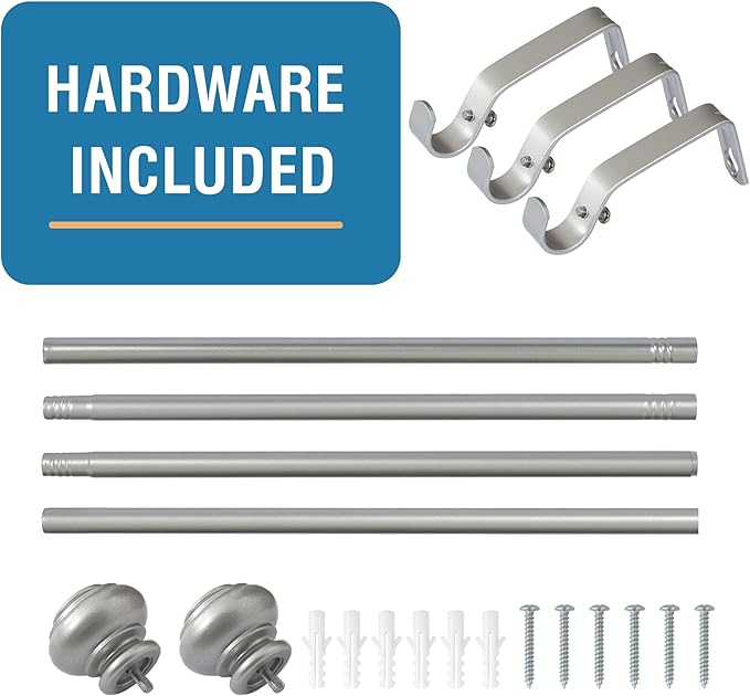 H.VERSAILTEX Curtain Rods for Windows 16.2 to 59.4 Inches 3/4 inch Diameter Adjustable Decorative Telescoping Curtain Rod with Brackets Heavy Duty Splicing Window Rods with Classic Finials, Nickel