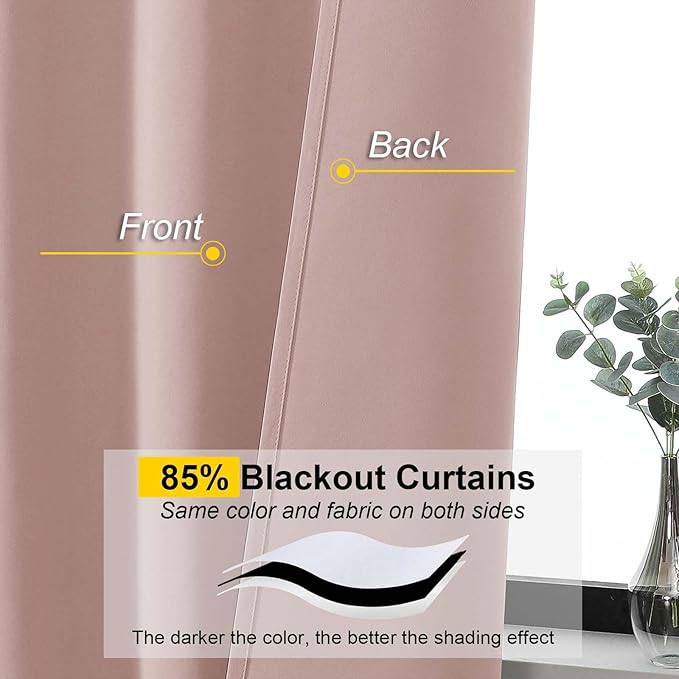 Extra Long Blush Blackout Curtains for Bedroom Living Room 108 Inches Long 2 Panels, Soft Solid Room Darkening Thermal Insulated Window Treatments, Rod Pocket Curtain, 50" Wx108 L