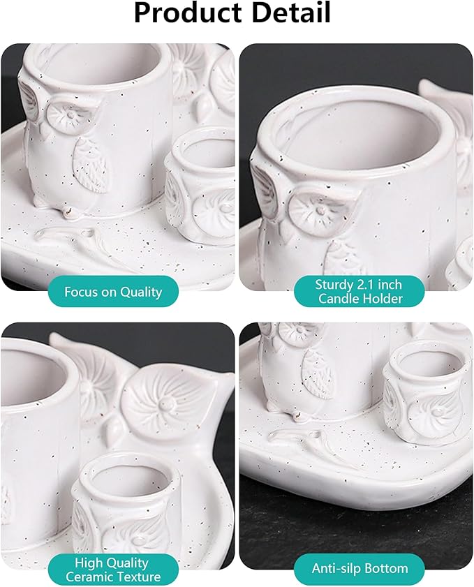 Comeon Palo Santo Holder, 4 in 1 Ceramic Owl Backflow Incense Burner Holder Candle Holder Sage Holder for Burning Bowl, Incense Holder for Sticks for Meditation Yoga Room(White)