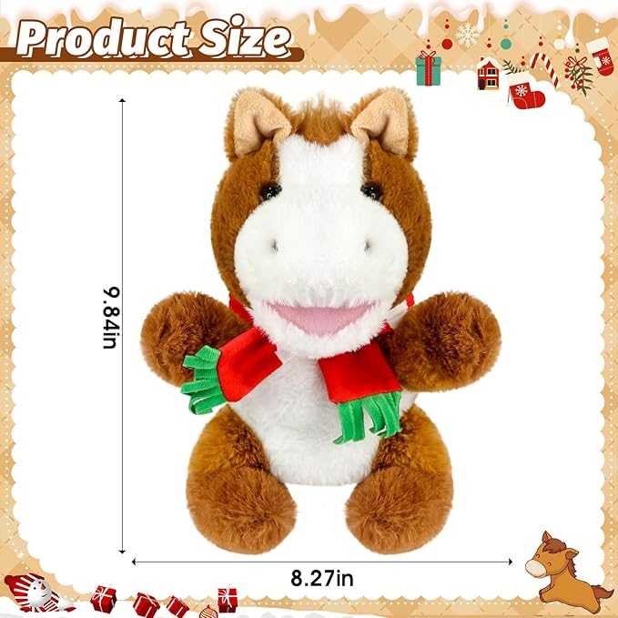 Horse Christmas Tree Topper with Red Scarf, 10in Winter Small Plush Horse Tree Topper Decor for Horse Themed Party Farm Party Home Xmas Christmas Indoor/Outdoor Tree Top Decoration, Horse Lover Gift
