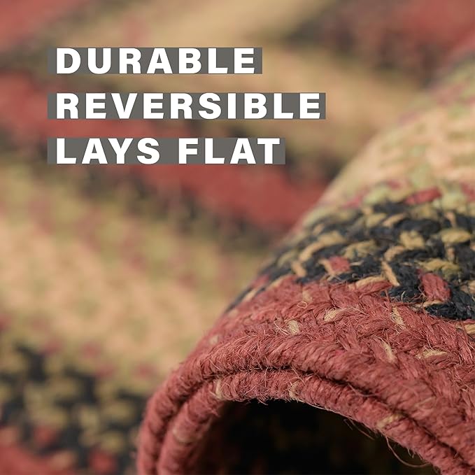 Homespice Highland Multicolor Braided Rug 2' x 3' Oval - Country Style Jute Kitchen Rug for Primitive Décor