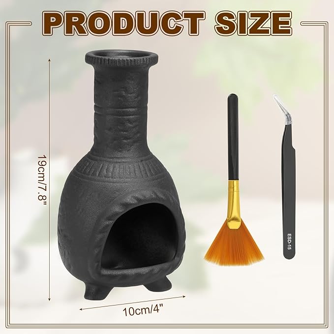uxcell Incense Burner, Ceramic Incense Holder Santo Holder Ash Catcher with Cleaning Brush Tweezer Decorative Bowl for Meditation Stick Aromatherapy Yoga, Large Black