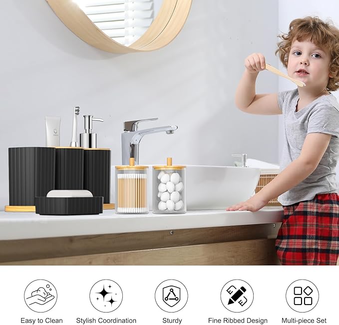 Bathroom Accessories Set - Black Bathroom Set, 22PCS Bathroom Accessory Set, Functional Shower Curtain Set withTrash Can, Toilet Brush Holder Set & Soap Dispenser for Home Decor