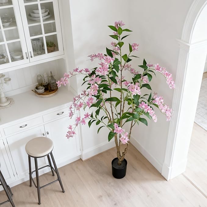 Artificial Jasmine Tree 6ft Black Flower Pot Fake Trees, Lifelike Artificial Trees with Natural - Looking Blooms, Perfect for Any Space