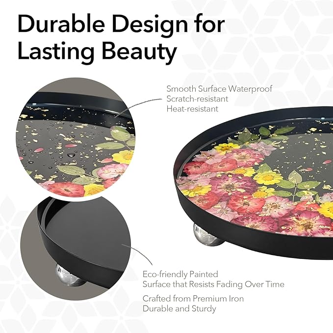 DIY Decorative Tray Craft Kit for Adult - Create Your Own Real Flower Tray with Epoxy Resin, Metal Tray for Vanity, Perfume, Key, Trinket Organizer, Table Decor (Beige, Basic)