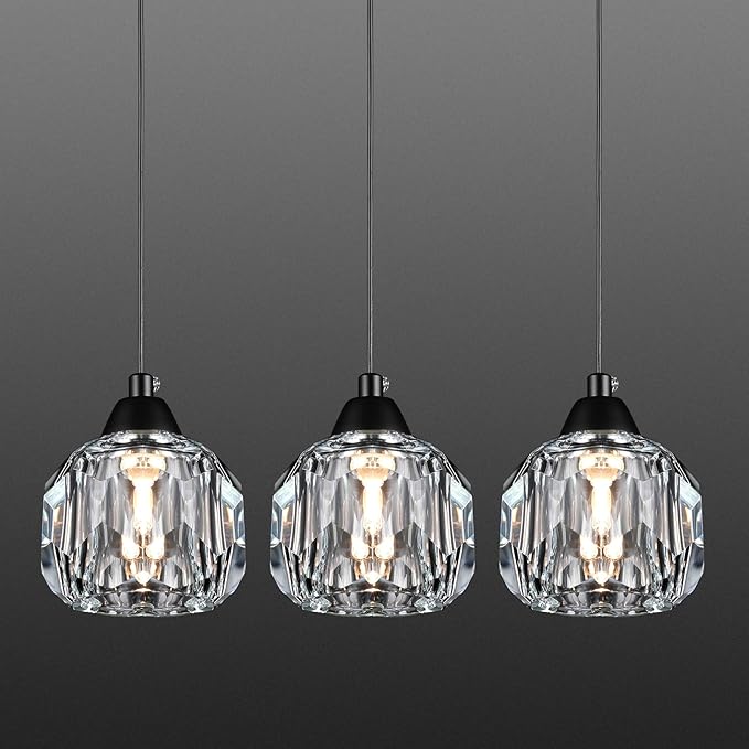 Crystal Chandeliers for Dining Room Lights Fixture Over Table, 3 Pack Black Modern Pendant Light Fixture，Crystal Pendant Lighting for Kitchen Island Bathroom Bar