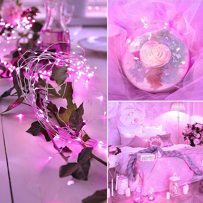 JMEXSUSS 2 Pack Pink Fairy Lights Battery Operated, Total 200 LED 66ft Twinkle String Lights with Remote, 8 Modes Pink Christmas Lights for Bedroom Tree Valentine's Day Anniversary Indoor Decor