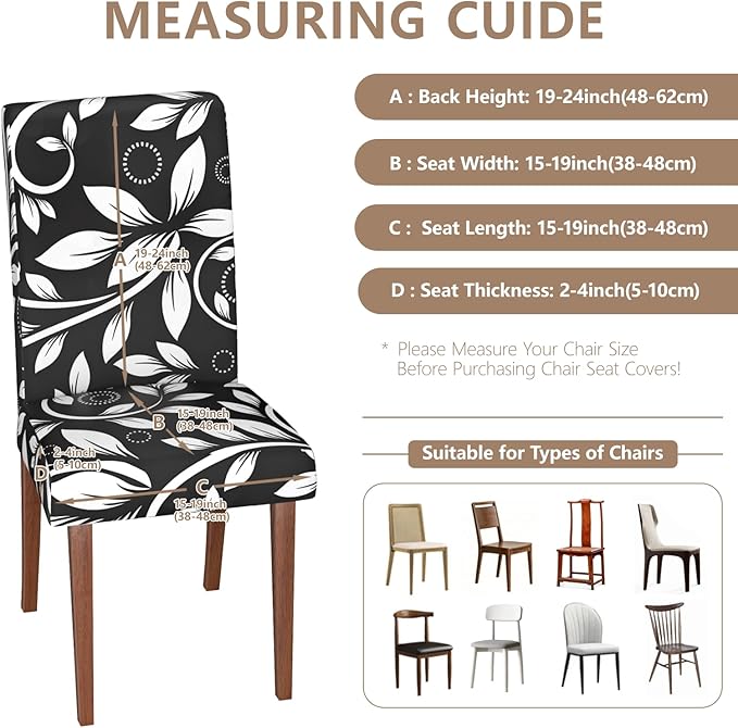 Stretch Dining Chair Covers Set of 6,Floral Print Chair Covers,Soft Removable Washable,Pet Friendly Furniture Protector,Universal Chair Slipcovers for Home, Kitchen,Ceremony Dining Room Seat