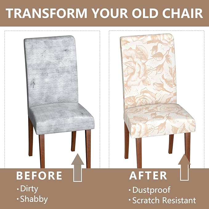 Stretch Dining Chair Covers Set of 6,Floral Print Chair Covers,Soft Removable Washable,Pet Friendly Furniture Protector,Universal Chair Slipcovers for Home, Kitchen,Ceremony Dining Room Seat