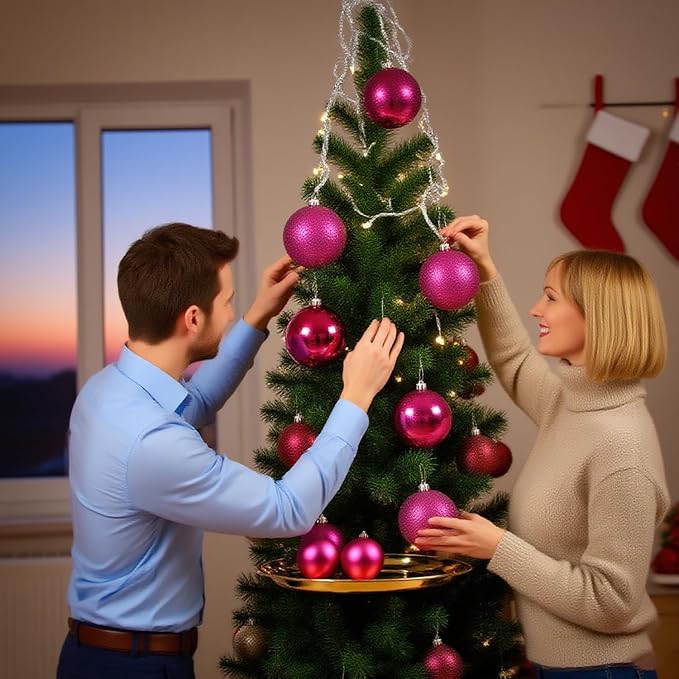 24ct 2.36 Inch Christmas Balls Ornaments for Xmas Christmas Tree - Shatterproof Decor Hanging Ball Set for Holiday Wedding Party Decoration (Rose Red 60mm)