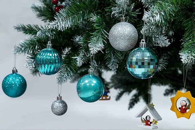 Small Size 28ct shatterproof Christmas Ball Ornaments in 4 Classic finishes for Christmas Tree Decoration (Turquoise Blue, 1.57“ Mini Size)