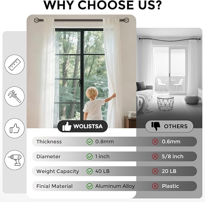 Long Bronze Curtain Rods for Windows 72 to 144 Inch, 1" Adjustable Decorative Window Treatment Rods with Aluminium Twisted Cage Finials, Heavy Duty Metal Farmhouse Drapery Pole, Easy Install
