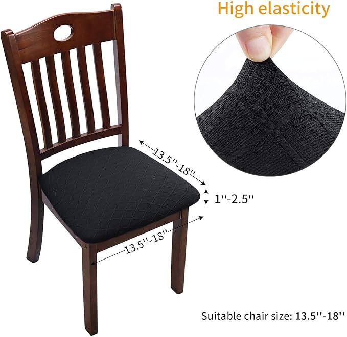 Fuloon Stretch Chair Seat Covers 4 PCS, Removable Washable Dining Chair Covers Anti-Dust Dining Room Seat Cushion Slipcovers (4, Black)