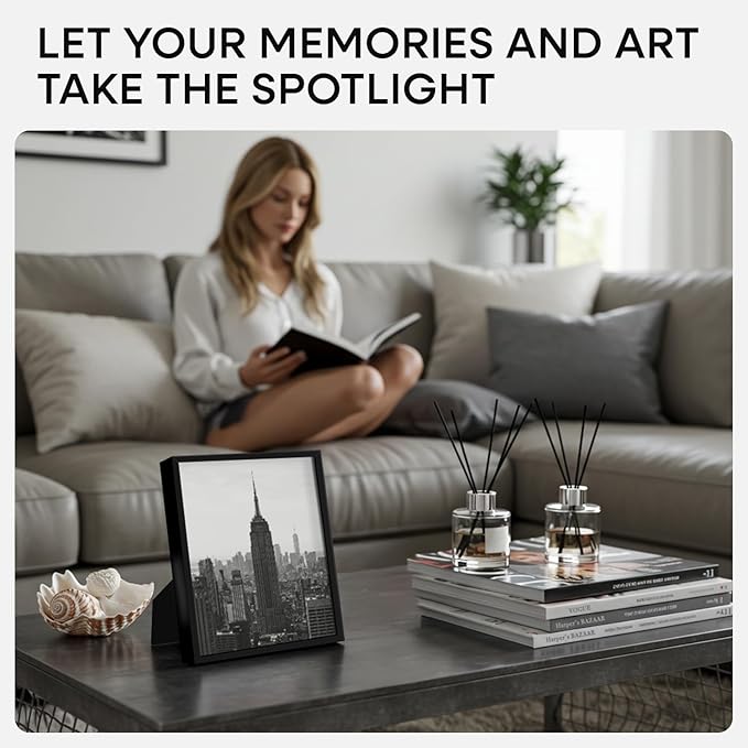 Homeforia Black Picture Frames 8x10, High End Metal 8 x 10 Photo Frame with Mat 5 by 7 Art, 10x8 Black Frame Matted to 5x7 inch Print, 8by10 Wall or Tabletop Frames, Tempered Glass, Wall Kit, Set of 2