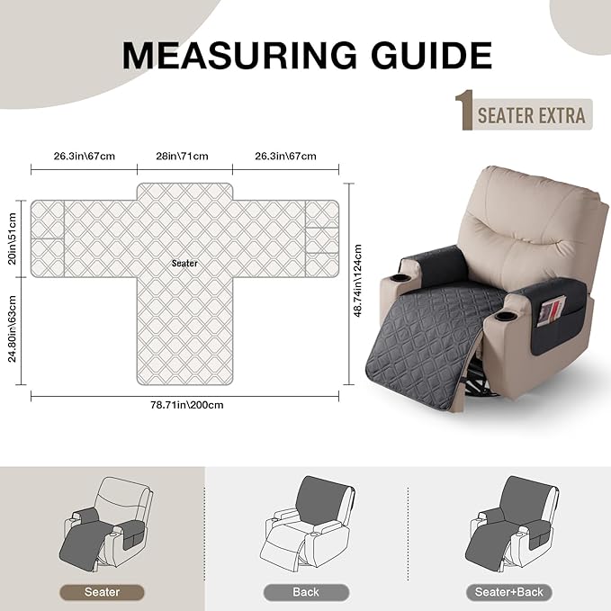 VANSOFY Recliner Chair Covers 100% Waterproof Seat Cover with Arm Reclining Cover Non-Slip Recliner Chair Covers Furniture Protector Washable Slipcover with Pocket for Pets, Dogs(Charcoal Gray, 28")