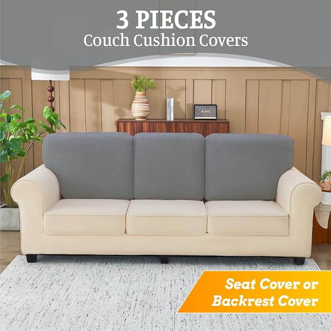 Sectional Couch Covers for Sofa Cushion L Shaped Couch Cover Washable Soft Couch Cushion Covers Stretch Sofa Slipcovers(3-Piece for Sofa Seat or Backrest, Light Grey)