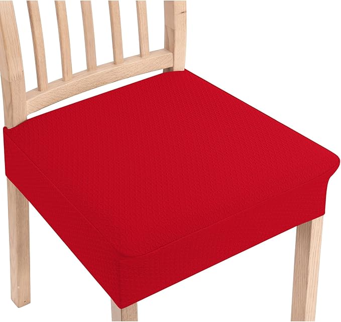 Smiry Stretch Jacquard Seat Covers for Dining Room Chairs Set of 4, Removable Washable Chair Seat Protector Slipcovers, No Rear Covers, Red