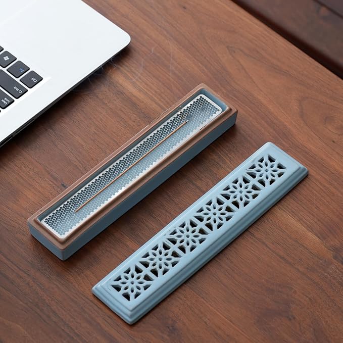 CEREMONY Incense Holder,Ceramic Incense Holder for Sticks with Ash Catcher,Coffin Style Incense Box,Incense Burner for Meditation Yoga Spa Room Decor(Blue)