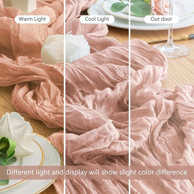 Wokceer Cheesecloth Table Runner 4Pack 10FT Dusty Pink Boho Gauze Fall Christmas Cheese Cloth Table Runner for Party Easter Rustic Sheer Table Runners for Baby Bridal Shower Wedding