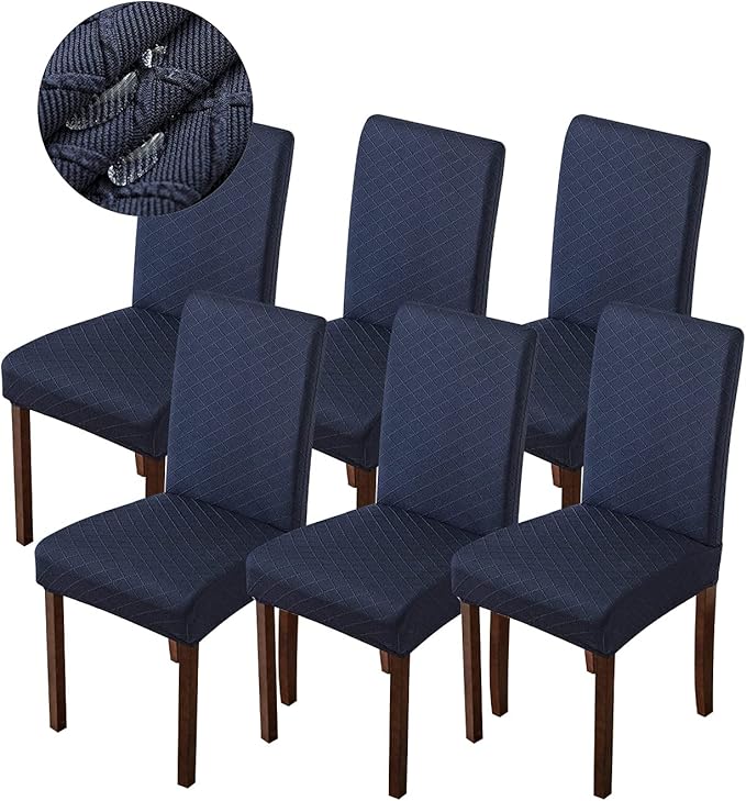 Genina Waterproof Chair Covers for Dining Room Dining Chair Covers Kitchen Parsons Chair Covers (Navy Blue, 6 PCS)