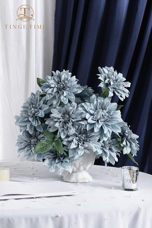 TINGE TIME Artificial Flowers 20pcs Silk Dahlia 5"/6" Fake Flowers for DIY Wedding Bridal Bouquets Centerpieces Arrangements Party Baby Shower Home Decorations (Dusty Blue)