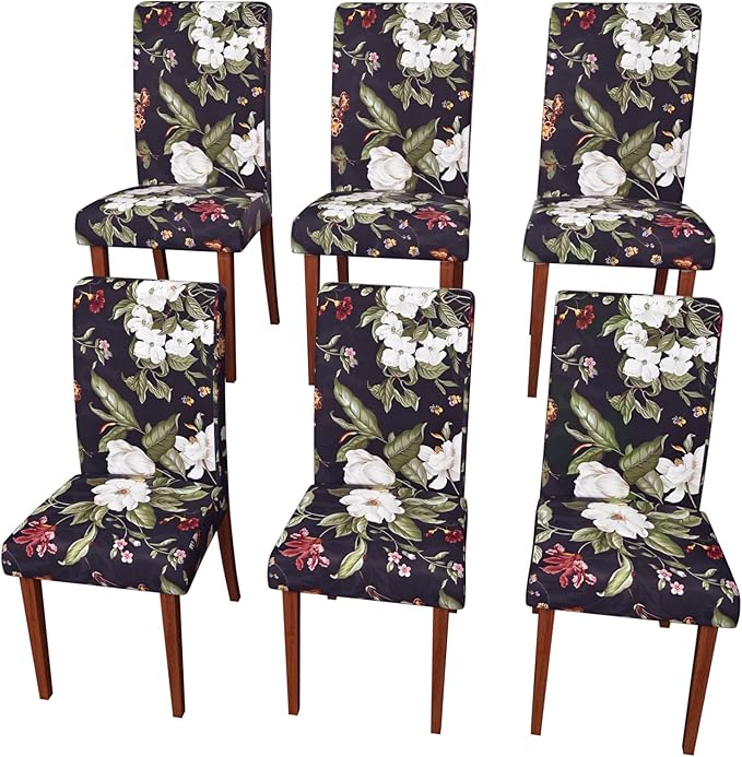 Stretch Dining Chair Covers Set of 6,Floral Print Chair Covers,Soft Removable Washable,Pet Friendly Furniture Protector,Universal Chair Slipcovers for Home, Kitchen,Ceremony Dining Room Seat