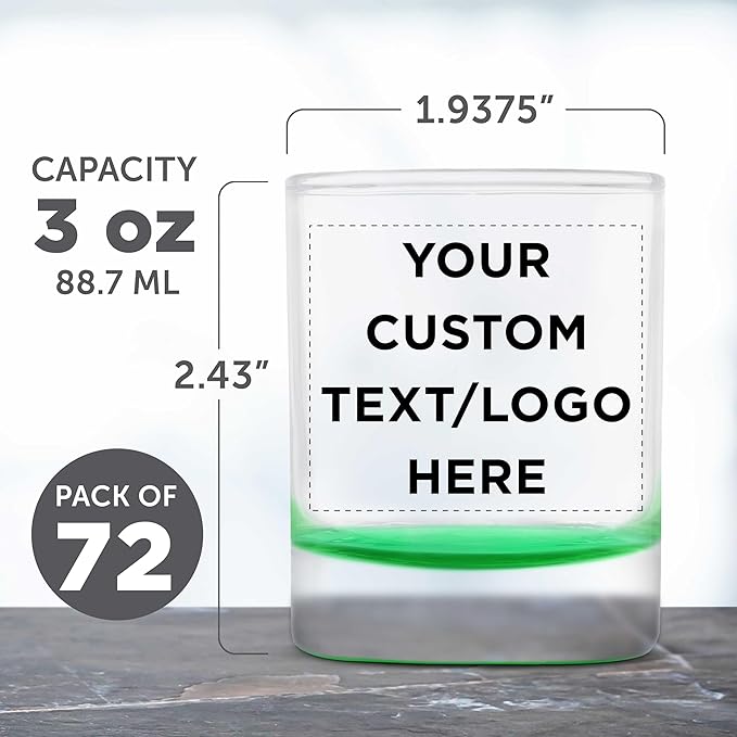 DISCOUNT PROMOS Custom Arc Votive Candle Holders 3 oz. Set of 72, Personalized Bulk Pack - Thick Base, Perfect for Wedding, Anniversary and Party Favors - Green Bottom