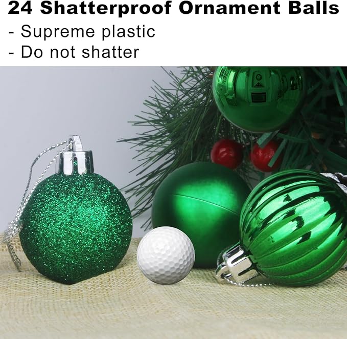 Emerald Green 3.2" Large Christmas Balls - Christmas Tree Decoration Ornaments Shatterproof Hanging Balls for Birthday Halloween Holiday Wedding Decorations Set of 24pcs