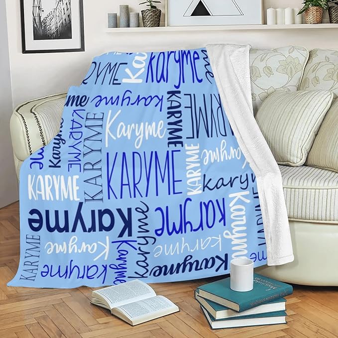 Personalized Blankets with Names Baby Gifts for Girls Boys Custom Soft Fleece and Sherpa Name Blanket for Kids and Adults Birthday for Daughter Son Granddaughter Grandson (Light Blue)