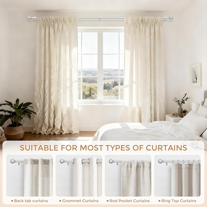 2 Pack Silver Curtain Rod for Windows 18-45 Inch, 5/8 Inch Small Window Treatment Rods, Short Adjustable Splicing Drapery pole, Silver