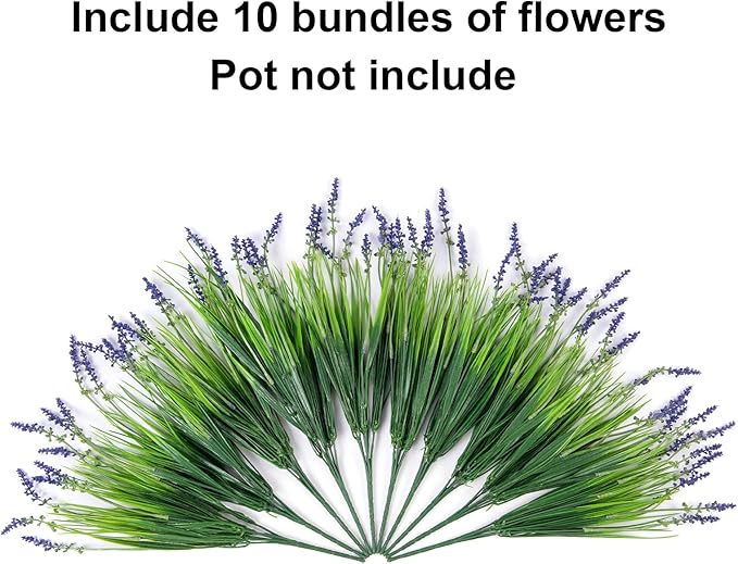 Artificial Fake Outdoor Plants Flowers for Decoration,10 Bundles 16.5" UV Resistant Plastic Tall Realistic Faux Monkey Grass Greenery Stems for Home Outside Planter Window Porch Patio Garden-Purple