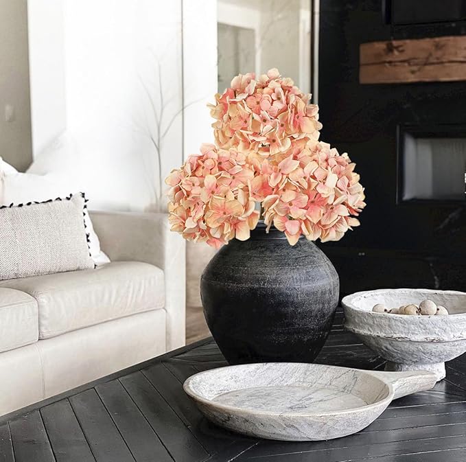 Light Carmine Pink Hydrangea Artificial Flowers, 19.6in Dried Textured Silk Hydrangea Flowers With Stems 3 Pcs Fake Flower Bouquet Faux Floral Stems Artificial Flower Bulk for Table Wedding Home Decor