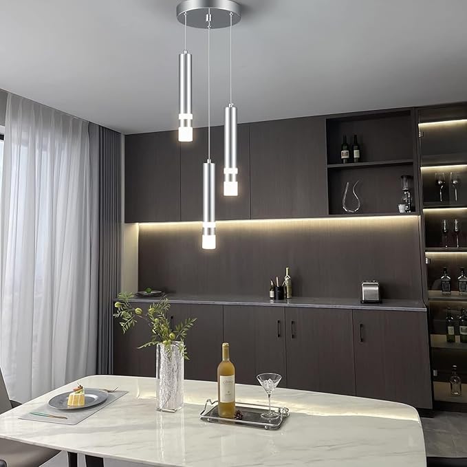 Modern Pendant Light Kitchen Fixture Dimmable LED Chrome Mini Pendant Lighting fo Kitchen Island Bedroom Bedside Table Small Pendant Lights (3-Light)