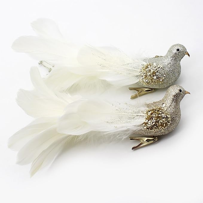 Yolococa Champagne Christmas Tree Decoration Birds,10x2x2 inches,2pcs