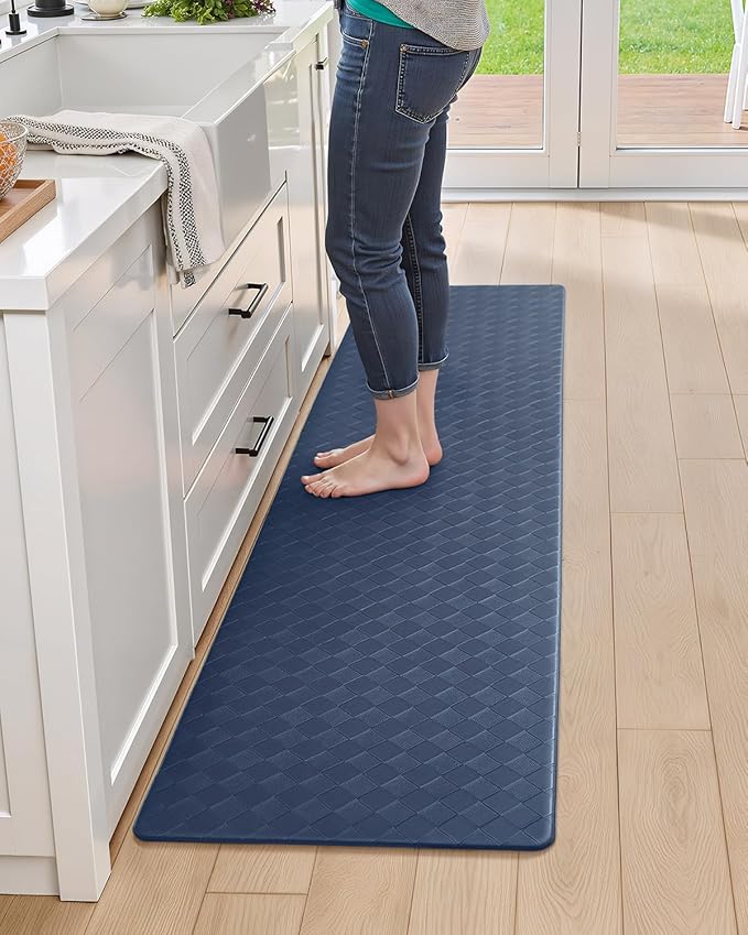 Color&Geometry Anti Fatigue Cushioned Kitchen Floor Mats,17"X47",Runner Rug Non Slip Waterproof,Memory Foam Padded Standing Mat for Front Sink,Blue