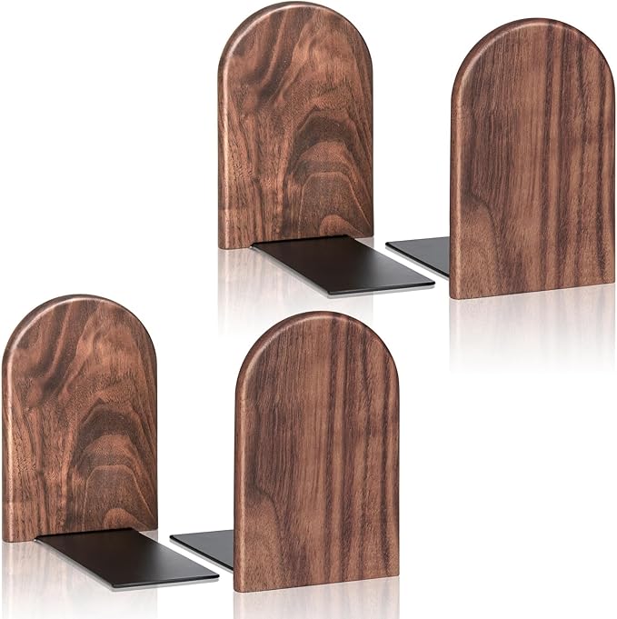 Book Ends for Heavy Books,2Pairs Heavy Duty Wooden Bookends, Holds Heavy Books, Non-Skid, Perfect for Office Desk