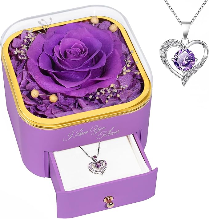 Beferr Birthday Gifts for Women Preserved Real Rose with Necklace Eternal Roses Forever Flowers for Delivery Prime Christmas Day Gifts for Mom Grandma Wife Sister Her from Daughter