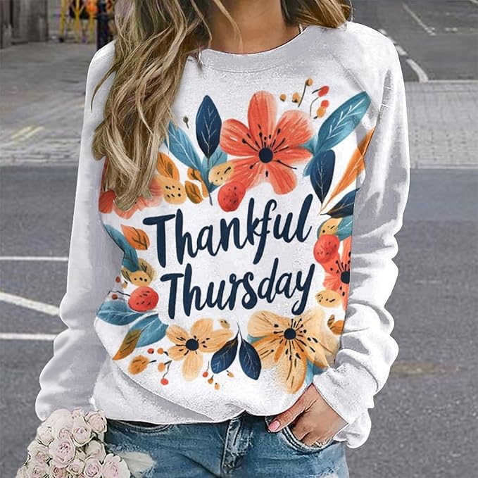 Thanksgiving Sweatshirt for Women Crewneck Pullover Casual Graphic Long Sleeve Shirts Sweater