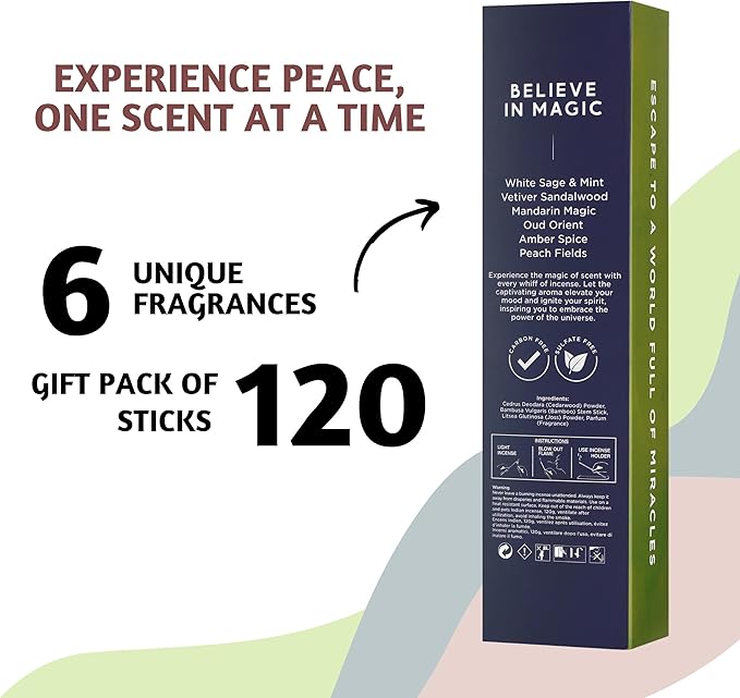 Folkulture Incense Sticks | Set of 6 (120 Xmas Insence-Sticks) | 45 Mins Burn Time | White Sage, Sandalwood, Oud Orient, Amber Space| Organic Inscents-Stick for Women