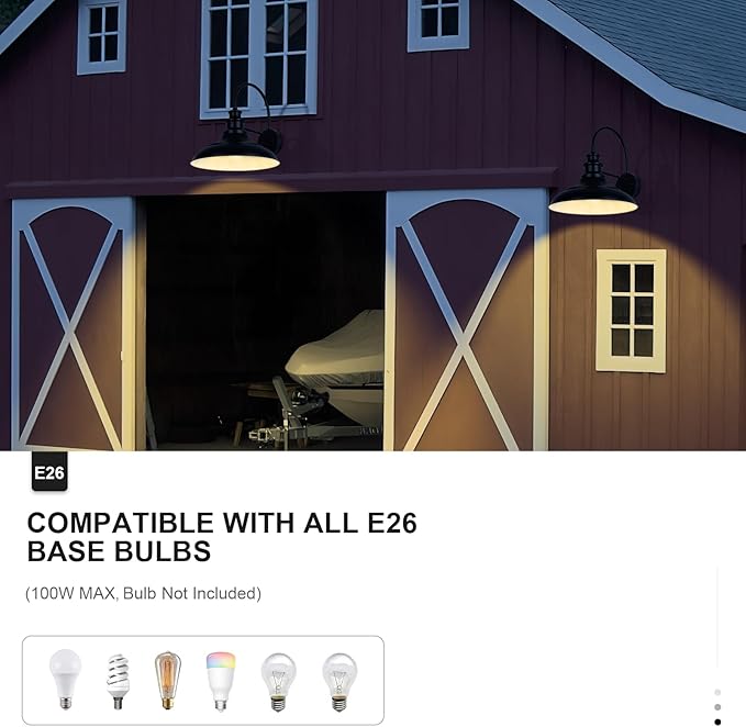 Outdoor Barn Light Fixture, 16 Inch Large Dome Farmhouse Exterior Wall Mount Light, Rustic Wall Sconce Indoor Wall Lighting Fixture, Industrial Black White Lantern for Porch, 1 Pack