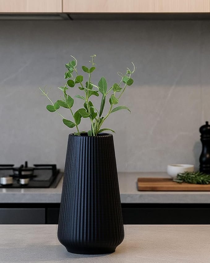 Black Ceramic Vase – Frosted Elegant Flower Vase for Pampas Grass, Dried or Fresh Flowers, Modern Minimalist Farmhouse Home Decor for Living Room, Dining Table, Wedding Centerpiece