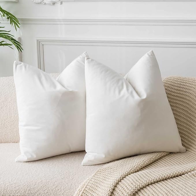 JUSPURBET Cream White Throw Pillow Covers Set of 2 Decorative Velvet Pillow Covers for Couch Sofa Bed Soft Cushion Covers Cases with Invisible Zipper for Living Room Home Decor 24x24 inch