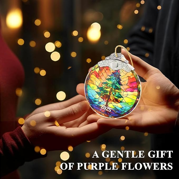 2025 Christmas Ornament, Radiant Tree Stained Glass Ornament, Colorful Acrylic Christmas Tree Decoration, Unique 2025 Christmas Tree Ornament, Xmas Gift for Family and Friends