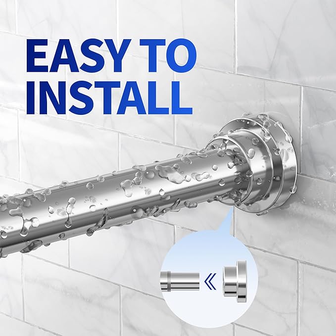 Shower Curtain Rod, 1" Diameter Heavy Duty Tension Shower Rod, Non Slip Adjustable 28-46 inch No Drilling Shower Curtain Rods Spring Tension For Bathroom, Shower Stall, No Rust, Silver