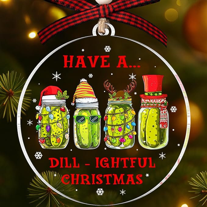 Pickle Ornament - Pickle Ornaments for Christmas Tree - Christmas Pickles Ornaments - Funny Pickles Gifts,Gag Gift - Funny Xmas Gifts - Acrylic Pickles Jar Ornament