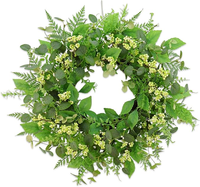 Green Eucalyptus Wreaths for Front Door,22 Inch Artificial Spring Summer Winter Wreath with Green Berries,Eucalyptus Leaves for Indoor Outdoor Wall Porch Festival Farmhouse Home Holiday Decor.
