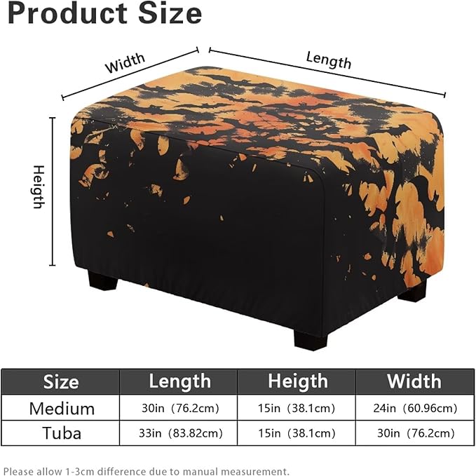 Rectangle Ottoman Cover Halloween Bat Ultra Stretch Small Ottoman Slipcover with Elastic Band Washable Foot Stool Covers Furniture Protector for Living Room Office Decor Size L